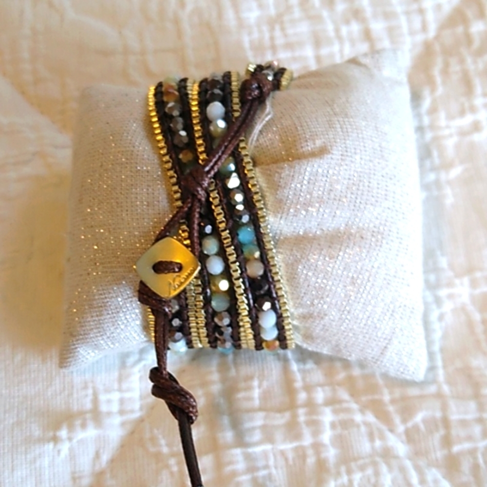 Nakamol brown blue beaded wrap bracelet